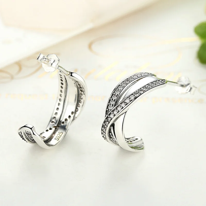 Женские серьги гвоздики из стерлингового серебра 925 пробы с прозрачными