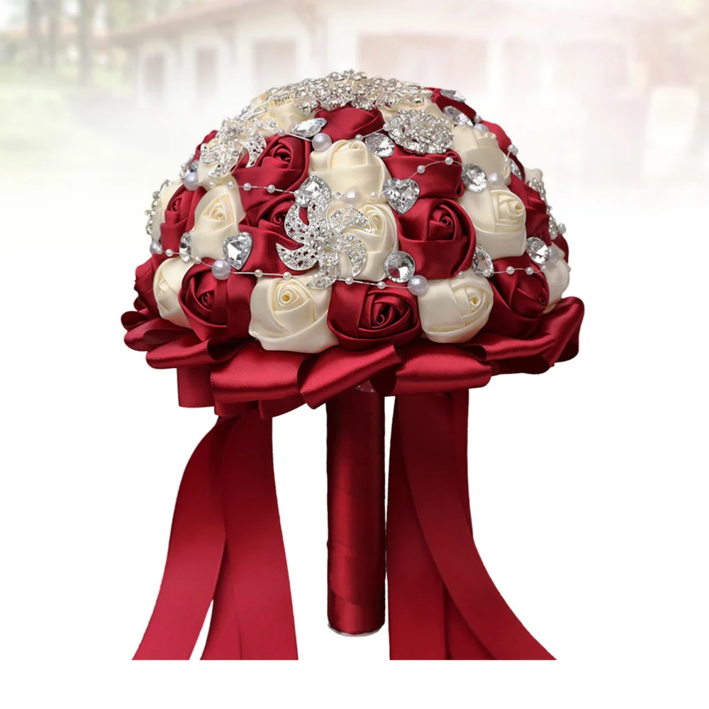 

1pc Bride Wedding Bouquet Ribbon Wedding Bouquet Flower Bridal Bride Wedding Bouquet (Ivory)