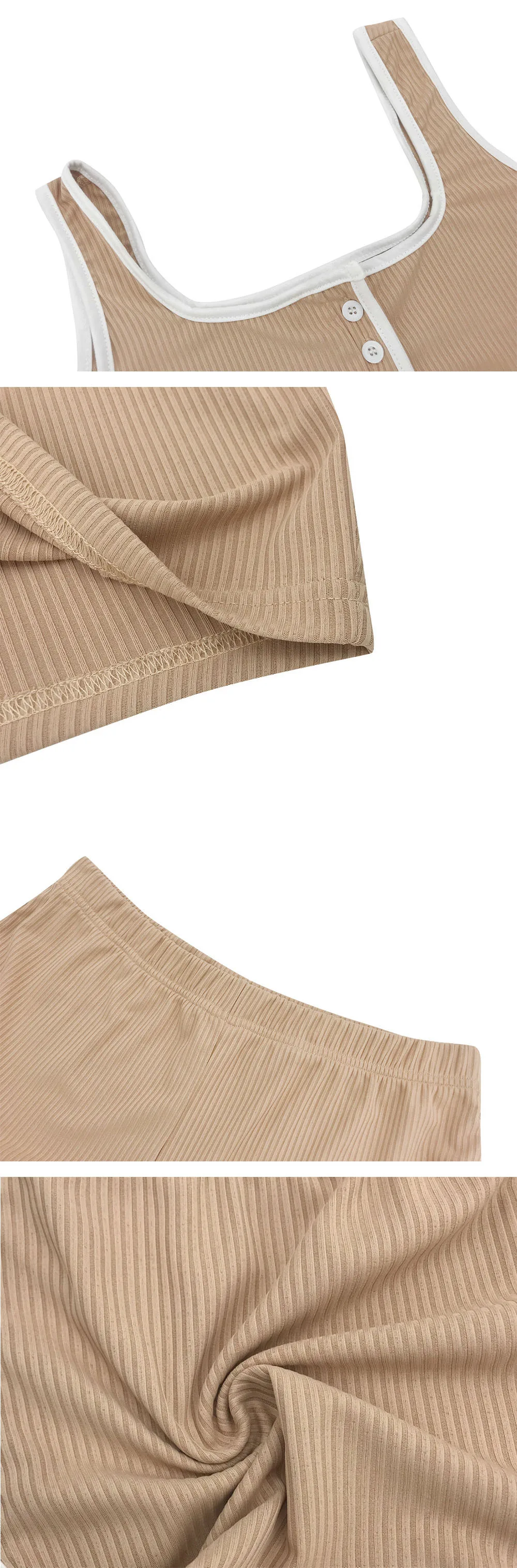 

2021 spring and summer sexy U-neck button tight sling short short sleeve + solid color shorts ladies two-piece suit