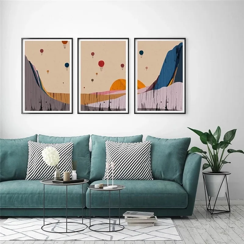 

Canvas Painting Modern Bohemia Scandinavian Hot Air Balloon Mountain Poster Color Wall Art Living Room Home Decoration Unframe
