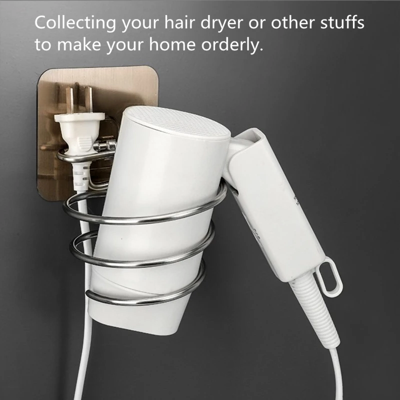 

Hair Dryer Holder Stand Rack Punch-free Anti-rust Wall-mounted Blower Storage Spiral Rack Organizer Bathroom Accessories