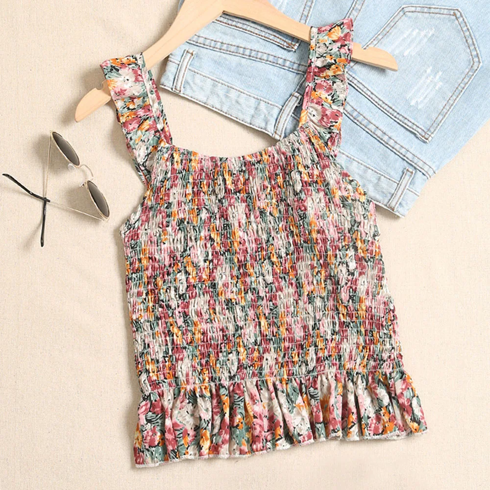 

Women's 2021 Summer Beach New Vest Slim Floral Upper Womens Printed Sling Camisole All-match Casual Pullover Tank Top Female