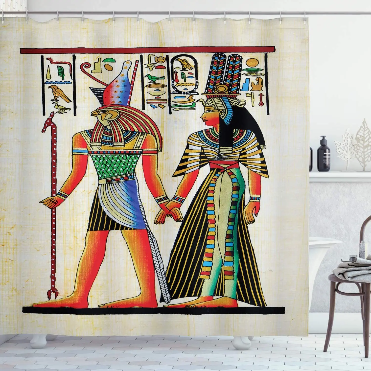 

Papyrus with Historical Characters Building Old Retro Culture Art Bathroom Decor