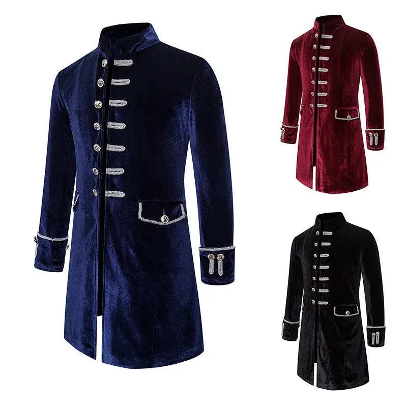 Винтаж корейский бархат Тренч Для мужчин Повседневное стимпанк пиджак фрак