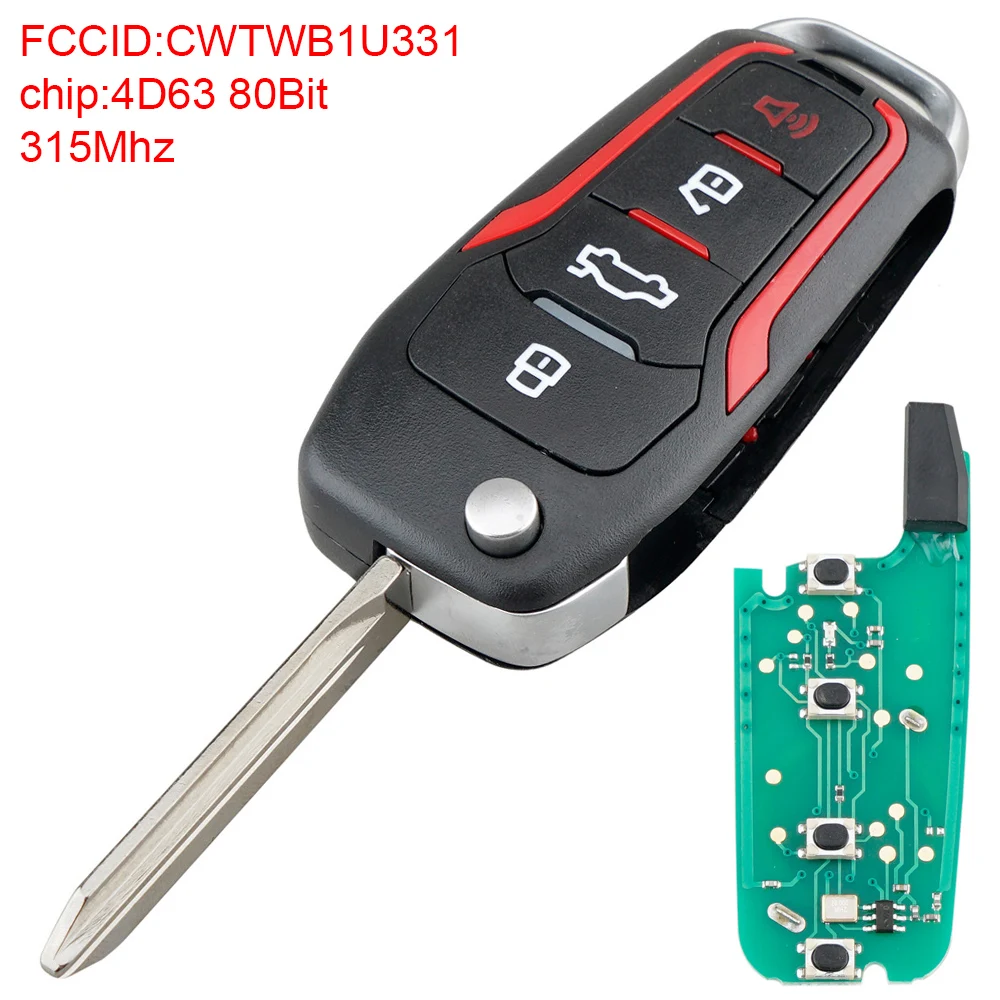 315MHz 4 Buttons Upgraded Replacement Flip Car Remote Key with 4D63 80Bit Chip Fit for Ford Mustang Edge Explorer F-150/F-250 | Автомобили