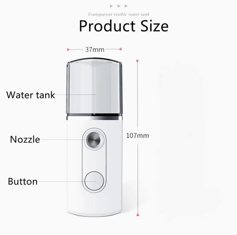 Мини распылитель для лица Nano портативный отпариватель и тела 20 мл увлажняющий