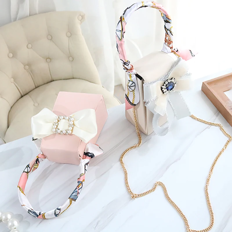 

Женская мини-сумка с розовым галстуком-бабочкой, роскошная сумка-мессенджер через плечо, женская кожаная сумка с жемчужинами, вечерняя сумо...