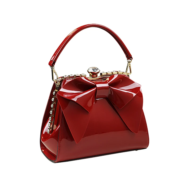 

New arrival designer handbags women small patent leather messenger bag ladies evening clutch bow shoulder bags red wedding tote