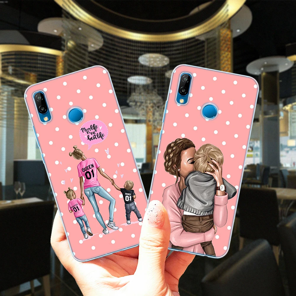 Силиконовый чехол для Huawei P40 Lite E Pro Super Mama Girl Mom Boy Baby прозрачный мягкий из ТПУ P9 P10 P20