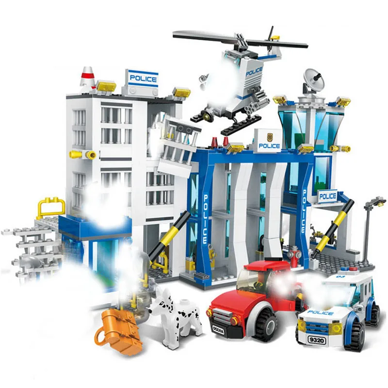 

GUDI 9320 городской уличный полицейский участок, конструктор, вертолет, модель автомобиля, кубики, подарки, игрушки для детей
