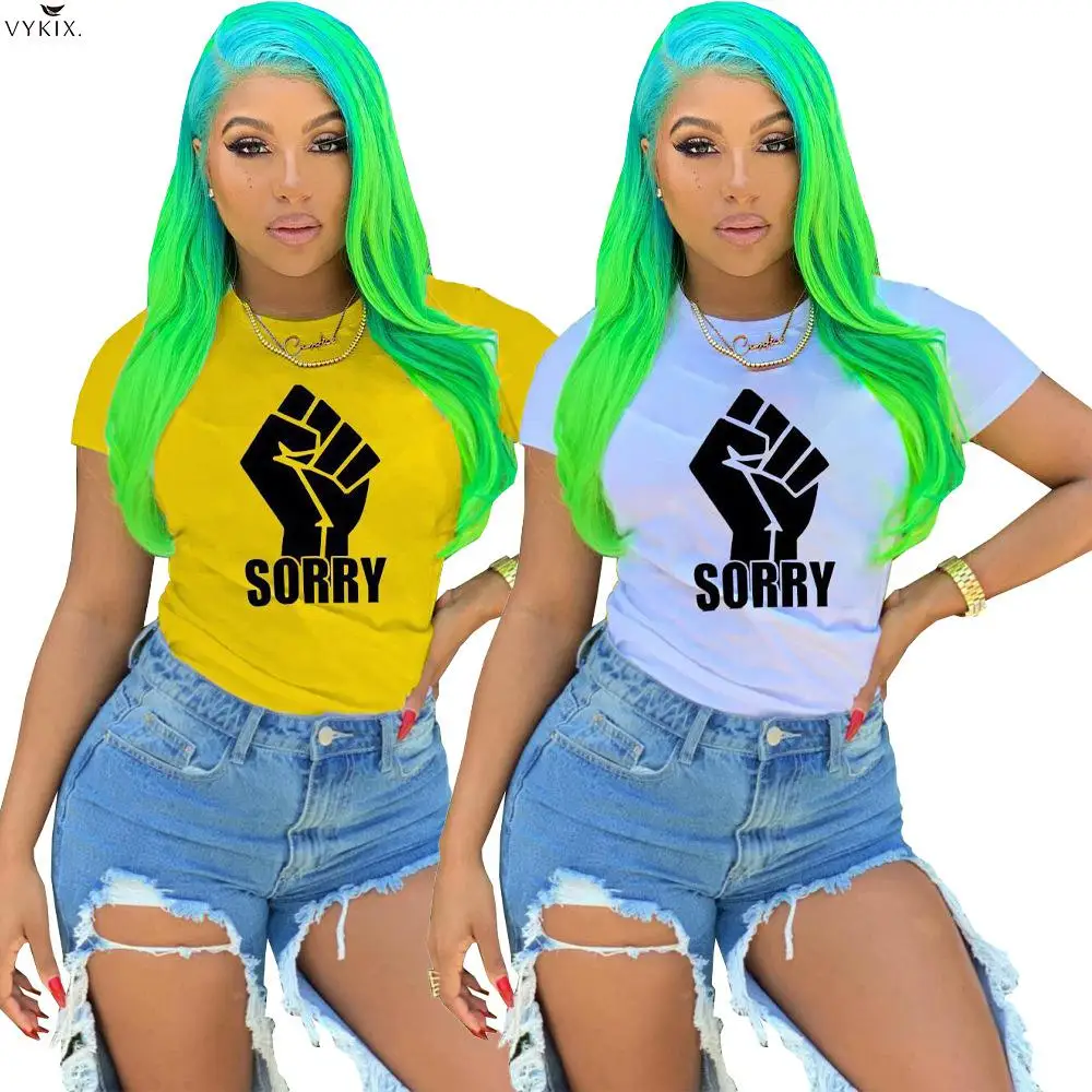 

Женская летняя Классическая футболка с коротким рукавом, круглым вырезом и принтом извините за кулак, модная уличная одежда, Клубная одежда...