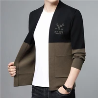 5933 2021 autumn spliced color knitted kimono cardigan coat men embroidery casual outerwear cardigan sweater coat male slim