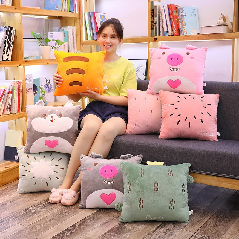

2 In 1 Pillow Blanket Cartoon Plush Cushion Blanket For Bed Portable Foldable Blankets PP Cotton Filling Throw Pillow Home Decor