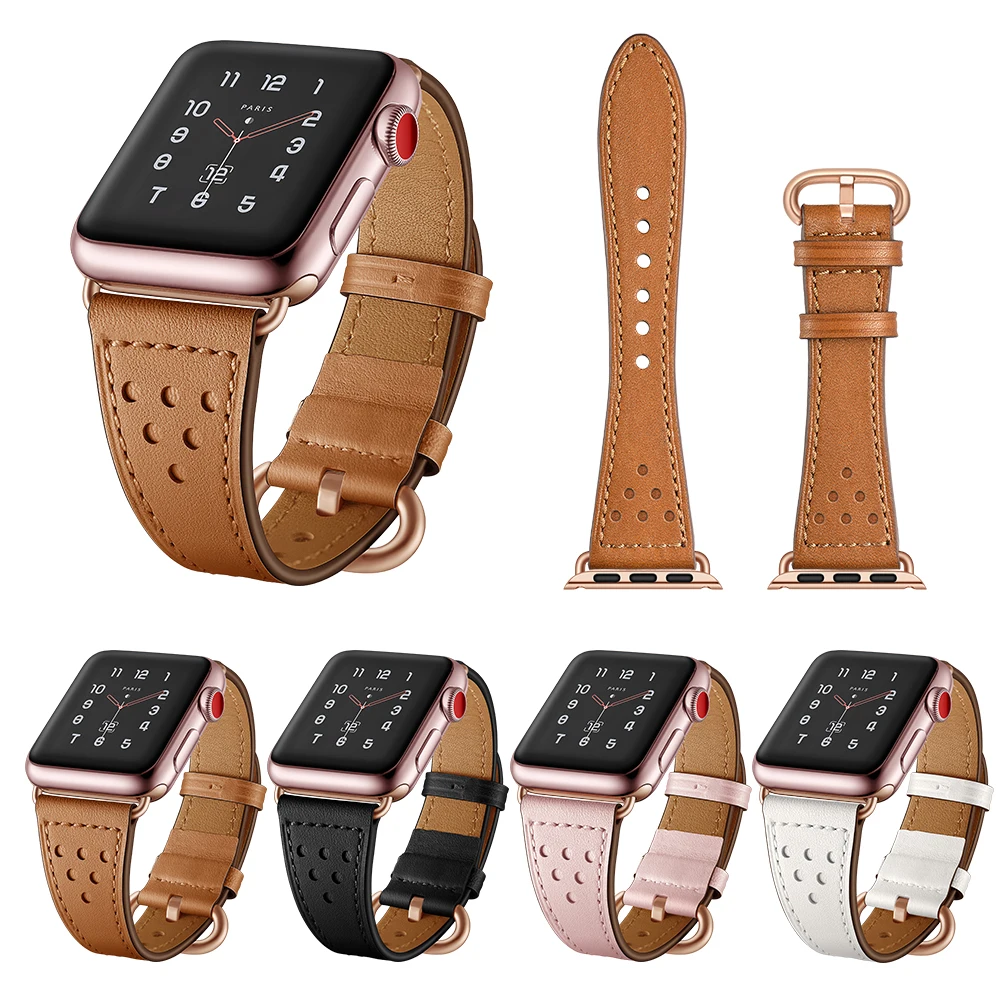 

Genuine Leather Loop Strap For Apple Watch Band 38mm 40mm 42mm 44mm bracelet Accessories Suit for iWatch Smart Series 5/4/3/2/1