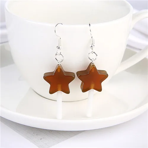 Transparent brown 1 пара, женские серьги, полимерные, ремесло, конфеты, леденец, bff, дружба, Висячие серьги для женщин, детей, ювелирные изделия - Окраска металла: Transparent brown