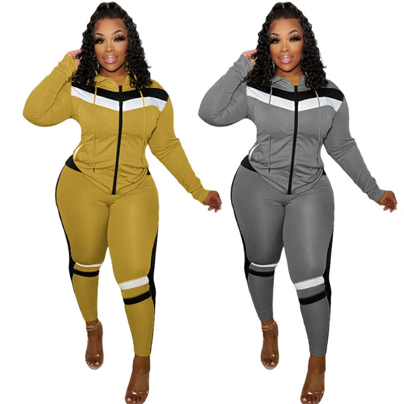 

WUHE Patchwork Two Piece Set Long Sleeve Hoodies Fitness Pants Sweatsuits Women Loungewear Outfits Casual Black Matching Sets