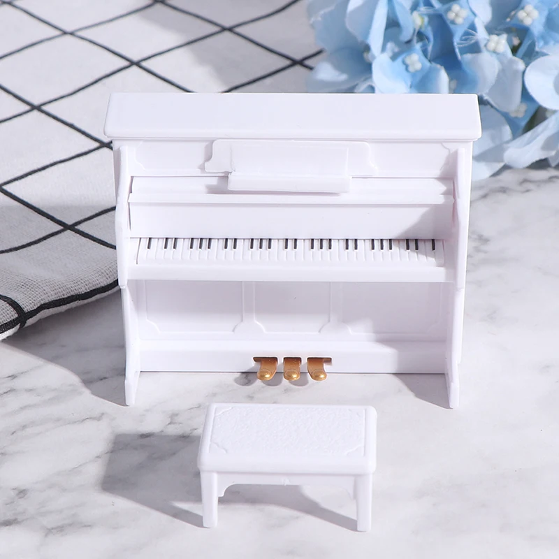 

1Set 1:12 Wooden Grand Piano With Stool Model Dollhouse Miniature White Exquisite For Dollhouse Play Toys Accessories
