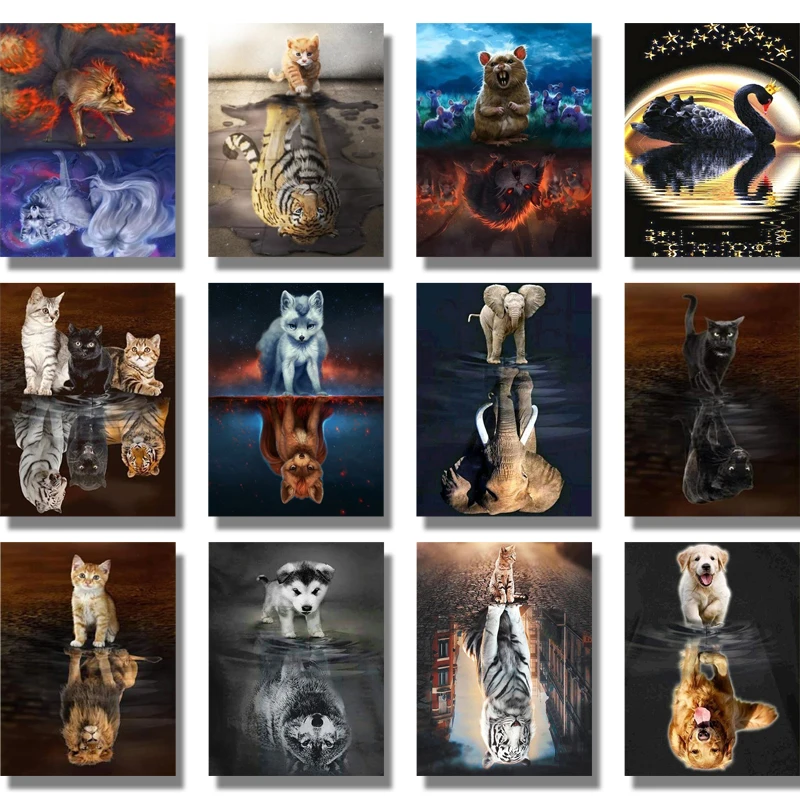 

DIY Painting By Numbers reflection Cats To Tigers HandPainted Oil Painting Drawing On Canvas Unique Gift Home Decoration