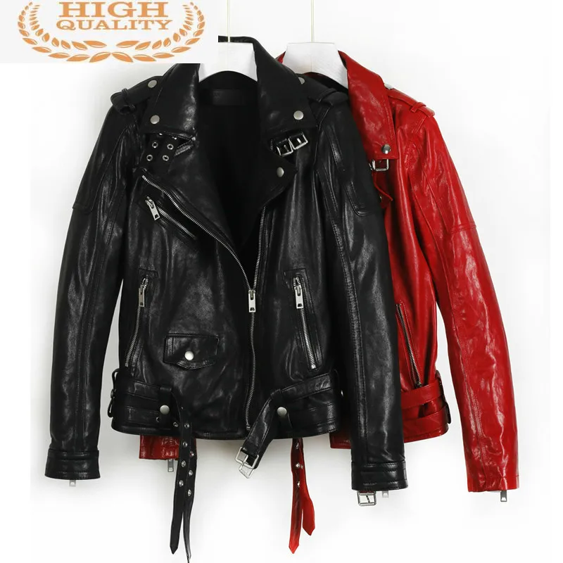 

Genuine Leather AYUNAUE Women 100% Real Sheepskin Coat Female Jacket Spring and Autumn Motorcycle Bike Jackets Slim Fit