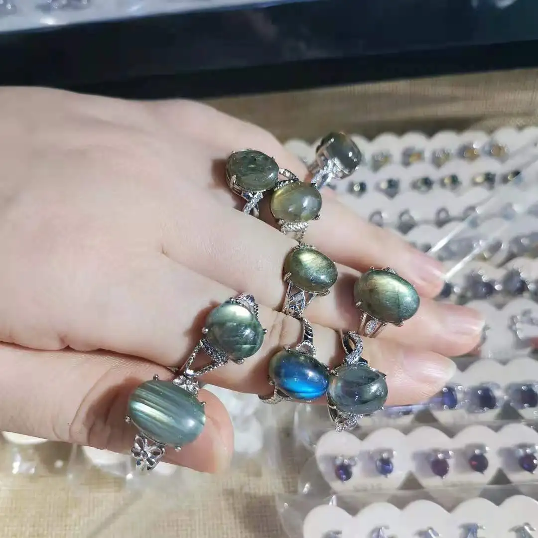 

1pcs/lot natural Labradorite Ring Grey Moonstone very beautiful high quality s925 Silver inlay Moon night Organic gems jewelry