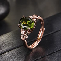 2021 new high end temperament olive green color treasure plated 18k rose gold adjustable ring women elegance jewelry accessories