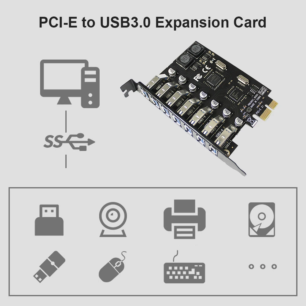

USB PCI-E Expansion Card High Speed 7 Ports USB 3.0 HUB Adapter PCI Express Extender External Controller for Desktop PC Computer