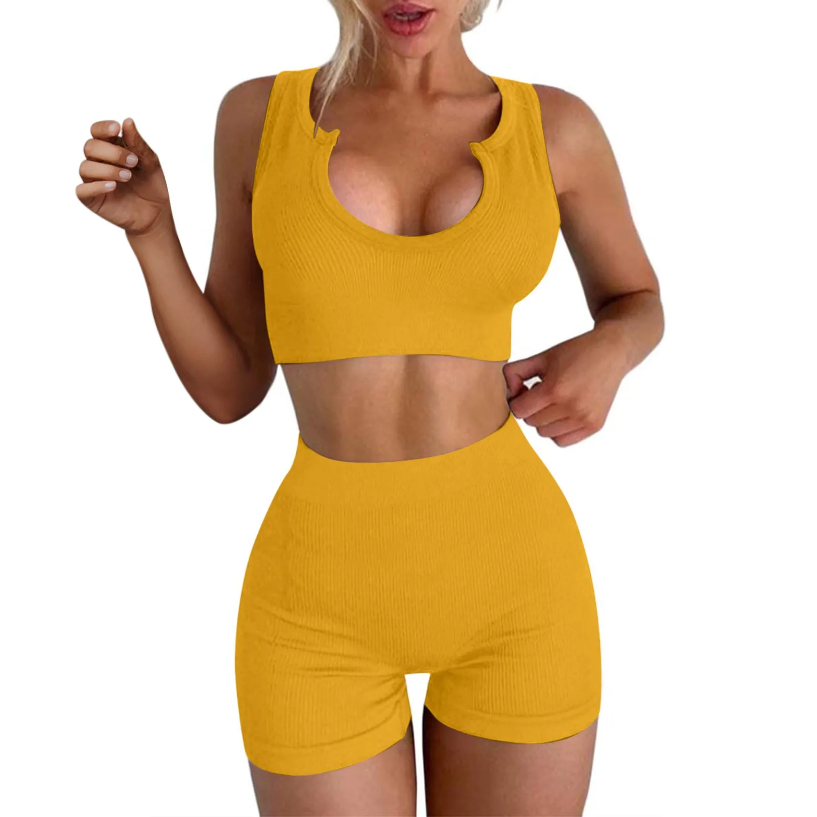 

Yoga Outfits Solid Colors Round Neck Vest Pants Hight Waist Running Athletic Leggings for Women Casual Fitness Leggins Mujer