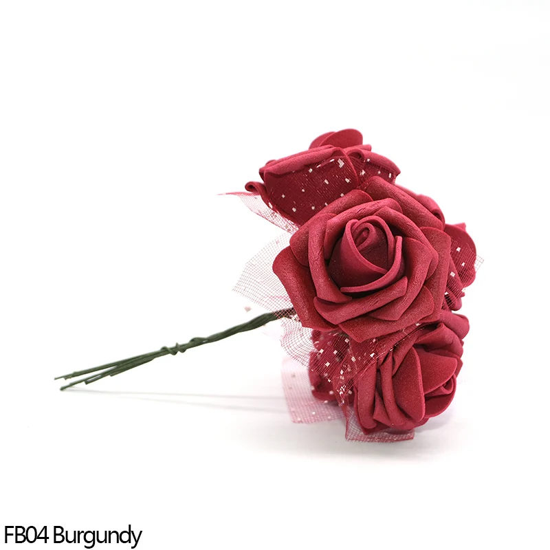 FB04 Burgundy 30 голов 4 см Очаровательная ПЭ пена роза искусственные розы Свадебный букет цветов дома Свадебная вечеринка Настольная Ваза Декор ярко поддельные цветы - Color: FB04 Burgundy