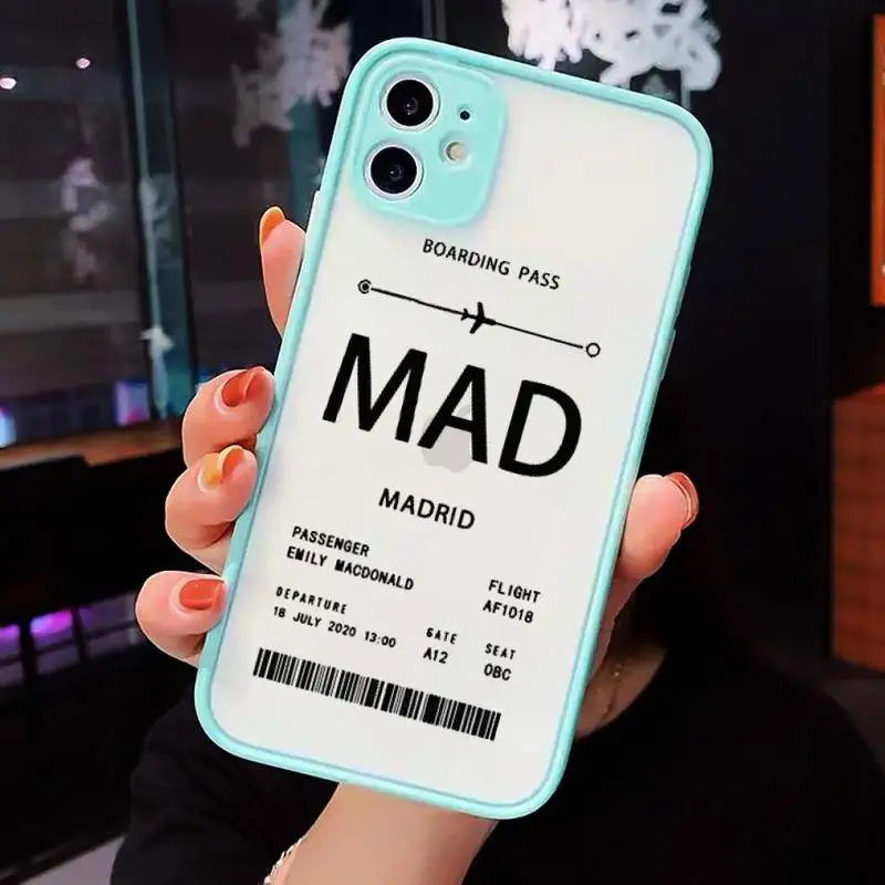 

Personalised Plane Ticket luxury Phone Cases shell matte transparent For iphone 7 8 11 12 plus mini x xs xr pro max cover