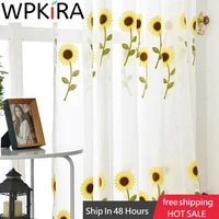 sunflower embroidery sheer curtain for kids bedroom nursery pastoral white voile for living room kitchen window panel wp186h