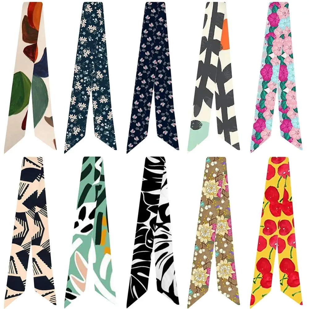 

2020 Women New Silk Scarf Geometric Floral Print Ribbon Head Scarf Small Long Scarf Scarves Fashion Bag Accessories