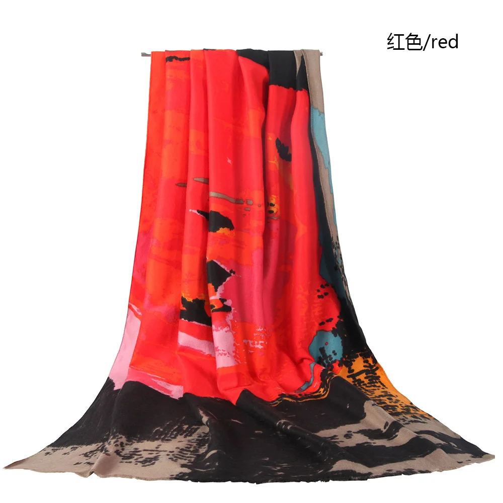

Новинка 2021, стильный двусторонний атласный большой женский шарф с принтом, широкая клетчатая длинная шаль, одеяло