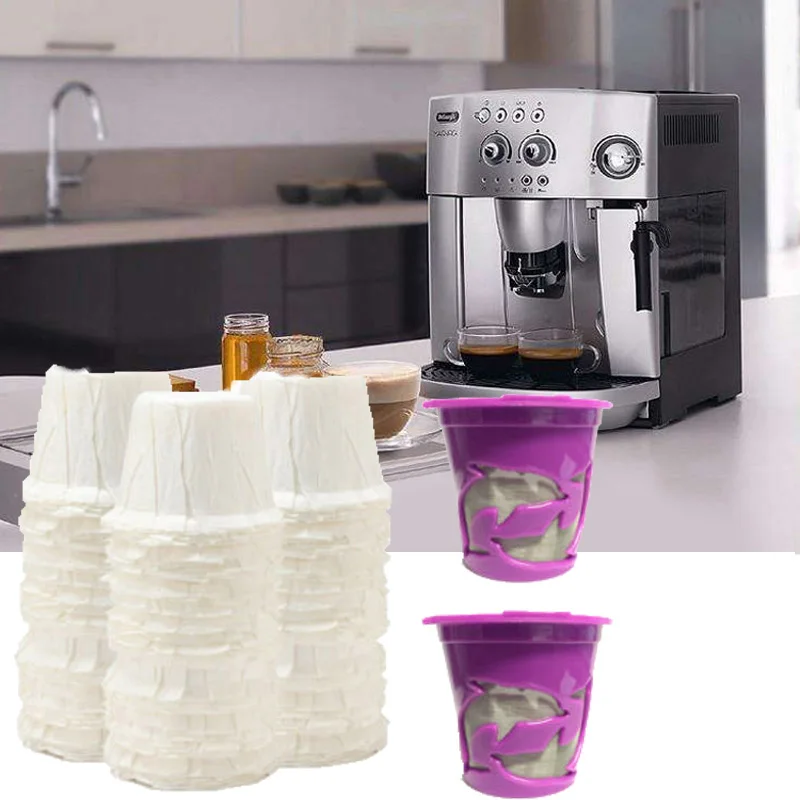 100 предмета кофейные одноразовые Бумага фильтры+ 2 pcs Многоразовые K чашки Кофе фильтр накладки для кюриг машина лазер постоянное подлежит вторичной переработке
