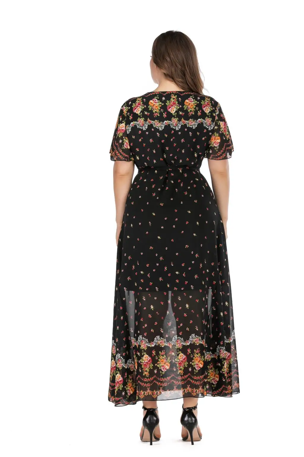 

5XL Plus Size Floral Boho Dress Women 2021 Summer V Neck Short Sleeve Flower Print Chiffon Beach Dress Tunic Maxi Long Dresses