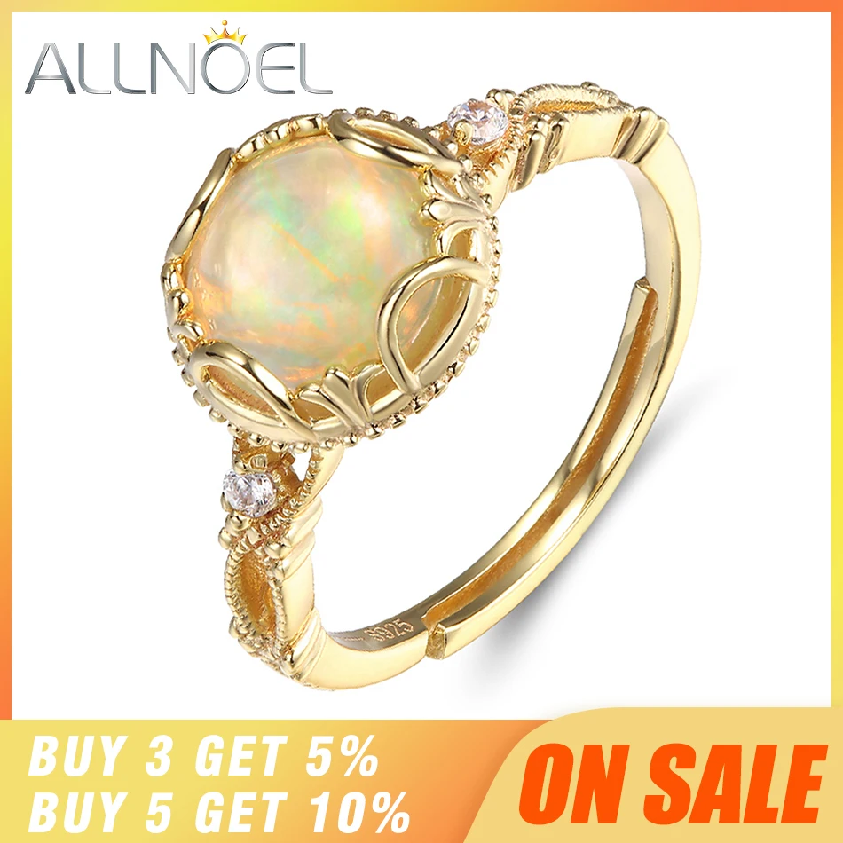 ALLNOEL, настоящее 925 пробы, серебряное кольцо для женщин, обручальное кольцо, 8 мм, натуральный розовый кварц, опал, круглое кольцо, ювелирное изделие, Трендовое ювелирное изделие