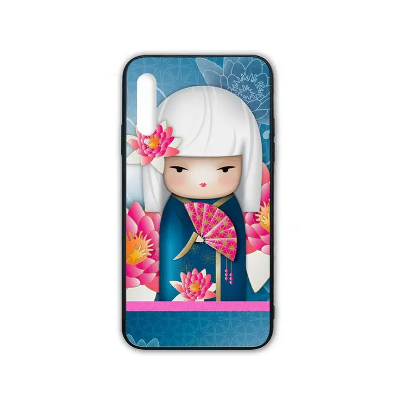 

apanese Kokeshi Silicone black case coque for huawei honor 7A 8s 8x 9X 9 10 20s 20 lite V 30 PRO PLAY cover