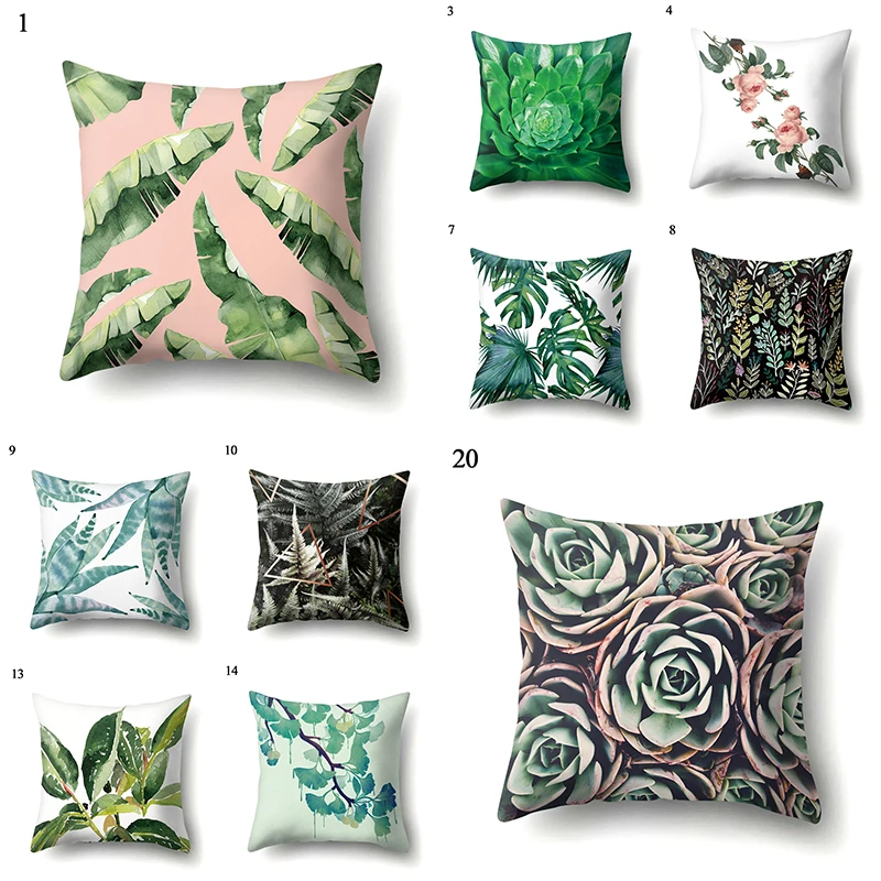 

45*45cm Decorative Cushion Covers Tropical Plant Leaves Print Polyester Throw Pillow Covers Pillowcase Pillowslip Car Sofa Decor