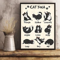 vintage cute cat yoga poster funny tuxedo cats print animals wall art canvas painting pictures gift for living room home decor