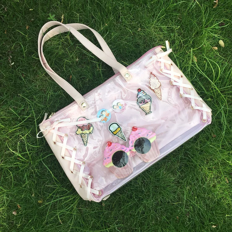 

Comic Show Cute Girls Sweet Transparency Bag Lolita Harajuku Lolita Sweet Candy Color Transparent Package Handbag Teenage itabag