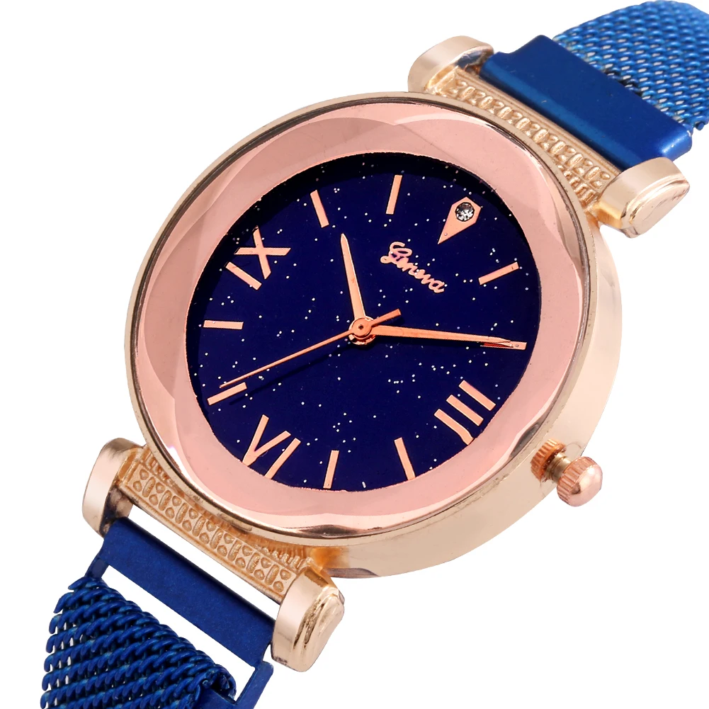 Элегантные Синие Женские часы со звездным небом цифровые с сетчатыми ремешками