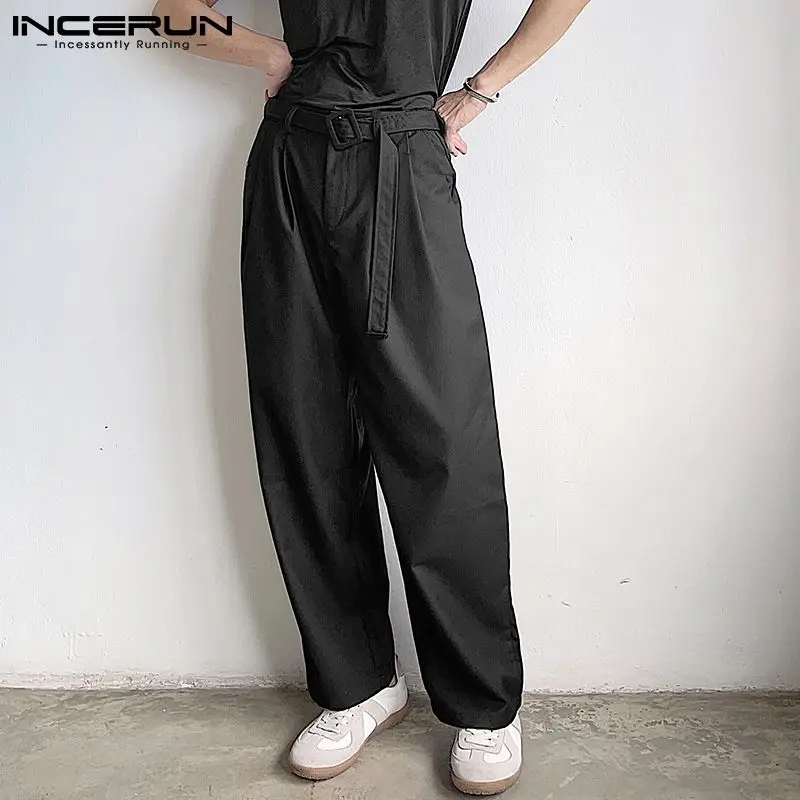 

Брюки INCERUN мужские однотонные с ремнем, свободные