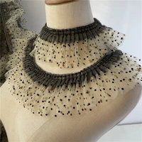 1m laces 2022 high quality dot gold trim black lace collar applique 8cm gold lace fabric material fabric for women dress vg24