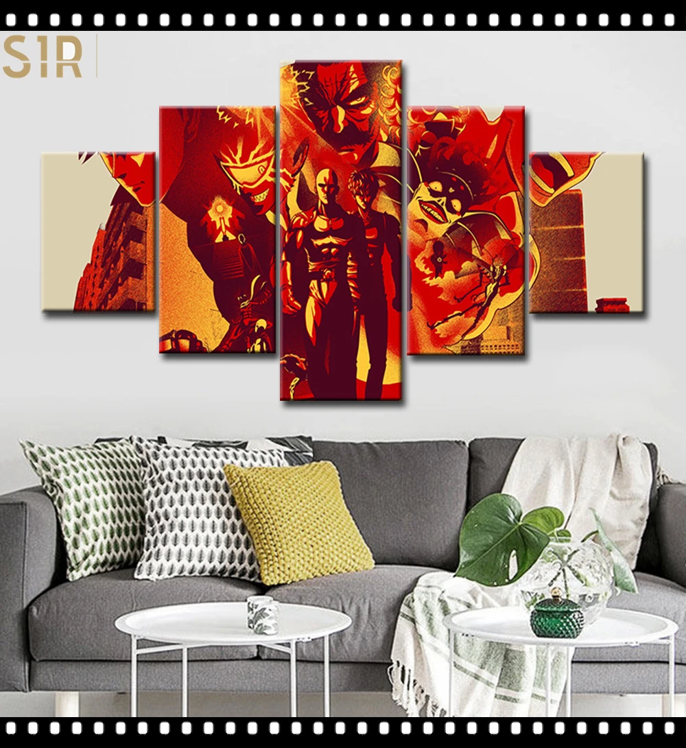 

Saitama Wall Art 5 Pieces Canvas Painting One Punch Man Poster Pictures Home Decor Living Room HD Printed Game Poster Anime