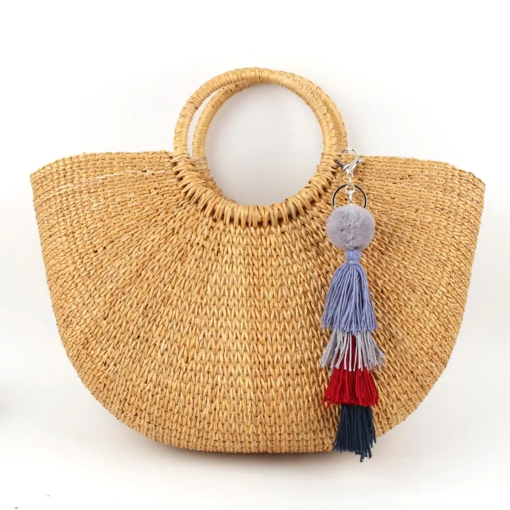1 Pc Bohemia Handmade Jewelry Pom Bag Charms Summer Multicolor Ball Boho Tassel Keychains For Women Wallet Party | Украшения и
