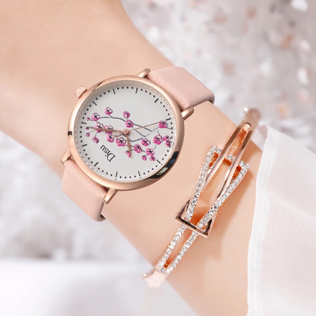 Часы женские кварцевые с кожаным ремешком модные романтичные повседневные