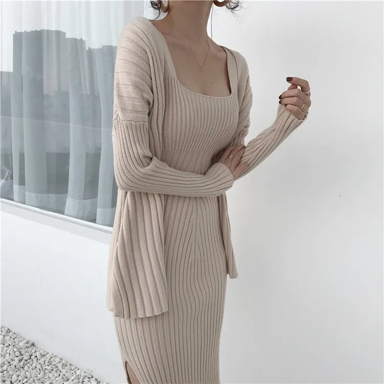 Женский трикотажный костюм Однотонный свитер-двойка с длинным рукавом 2018 |