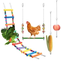 4pcs chicken toys for hens large birds swing toys colorful ladder and perch metal vegetable feeders hanging for coop