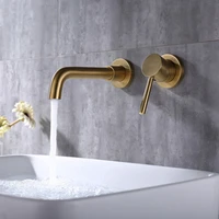 brushed gold bathroom basin faucet soild brass sink mixer hot cold in wall single handle 2 holes lavatory crane tap black