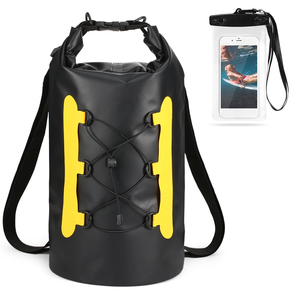 

15L Waterproof Dry Bag with Phone Case Swimming Bag Roll Top Dry Sack Backpack for Kayak Boating Fishing Surfing Rafting River