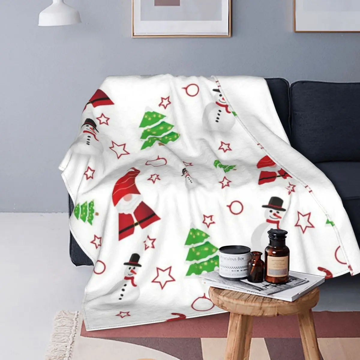 

Manta de lana de franela con patrón navideño de Papá Noel, colcha peluda, para el hogar, sofá, dormitorio, ropa de cama, para ad